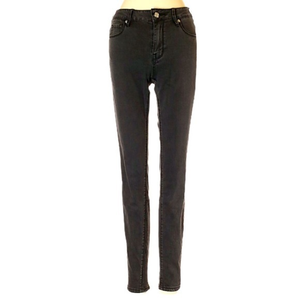 Melville 23 distressed black wash zipper‎ hem mid rise skinny jeans